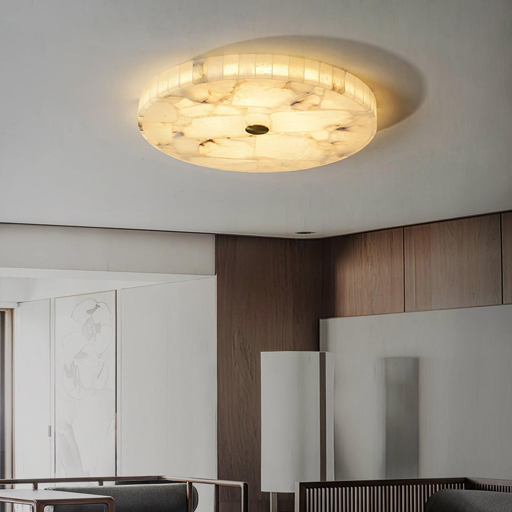 Alabaster Flush Ceiling Light with Brass Detail, 40 to 60 cm
