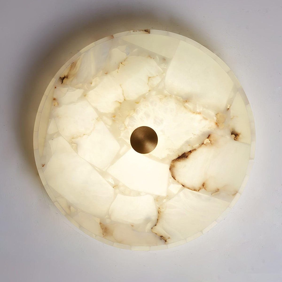 Alabaster Flush Ceiling Light with Brass Detail, 40 to 60 cm