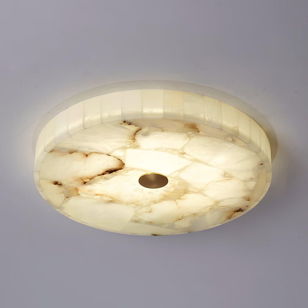 Alabaster Flush Ceiling Light with Brass Detail, 40 to 60 cm
