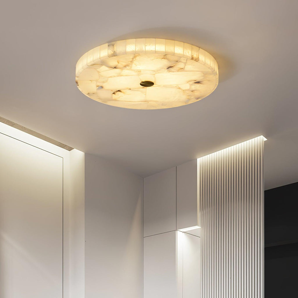 Alabaster Flush Ceiling Light with Brass Detail, 40 to 60 cm