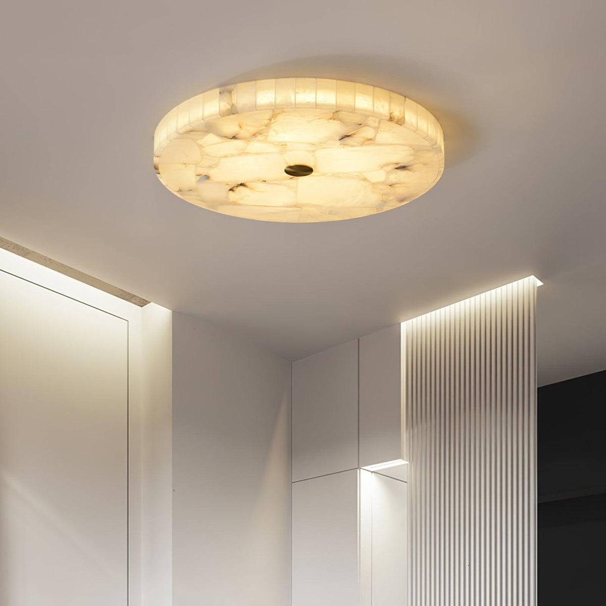 Alabaster Flush Ceiling Light with Brass Detail, 40 to 60 cm