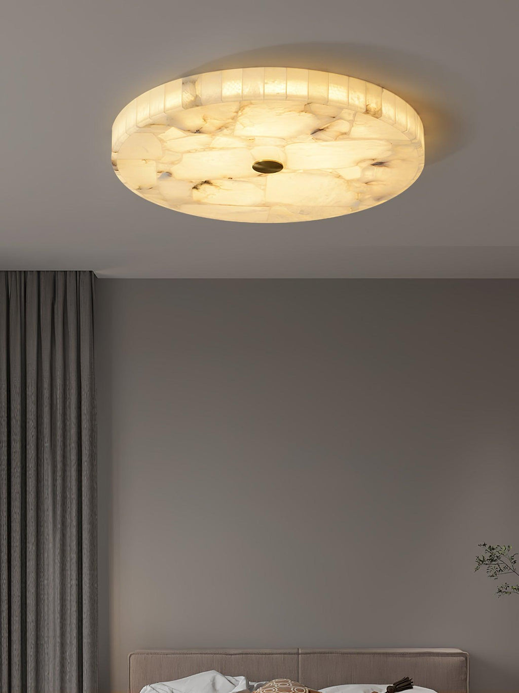 Alabaster Flush Ceiling Light with Brass Detail, 40 to 60 cm