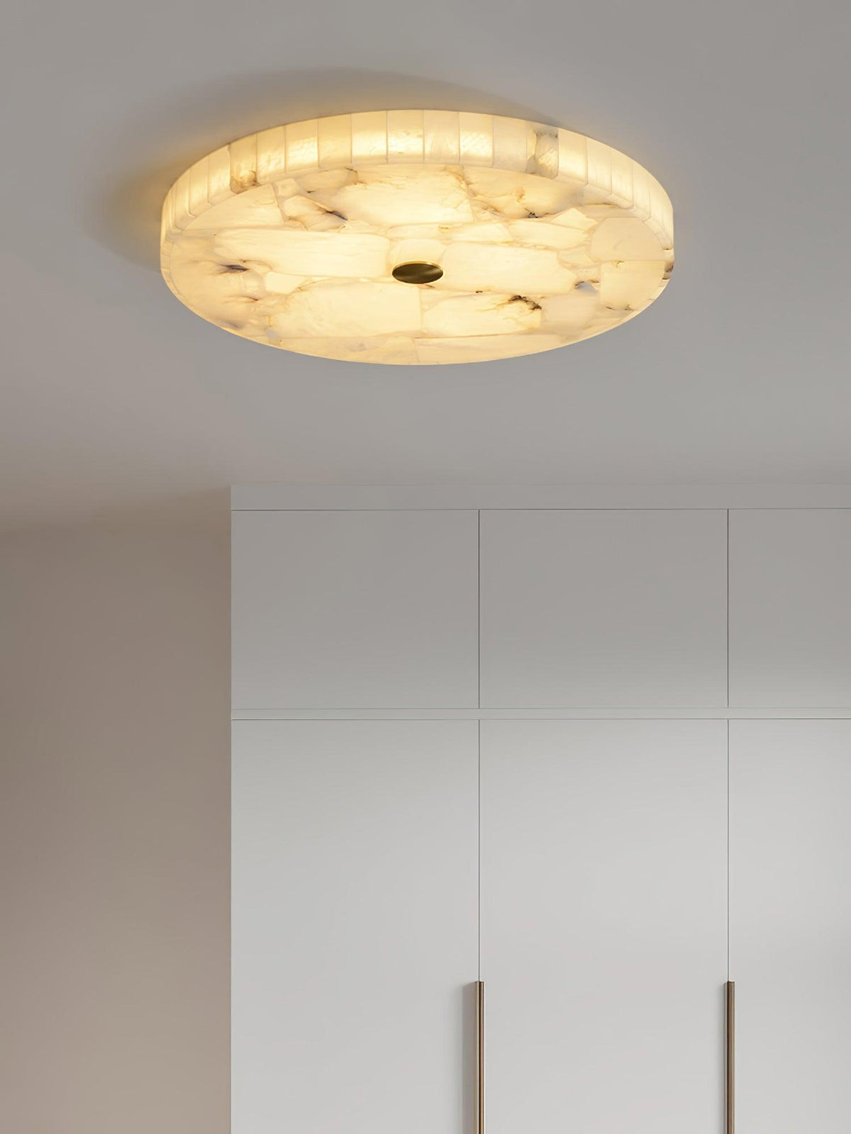 Alabaster Flush Ceiling Light with Brass Detail, 40 to 60 cm