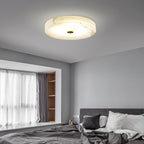 Alabaster Flush Mount Ceiling Light with Gold Detail