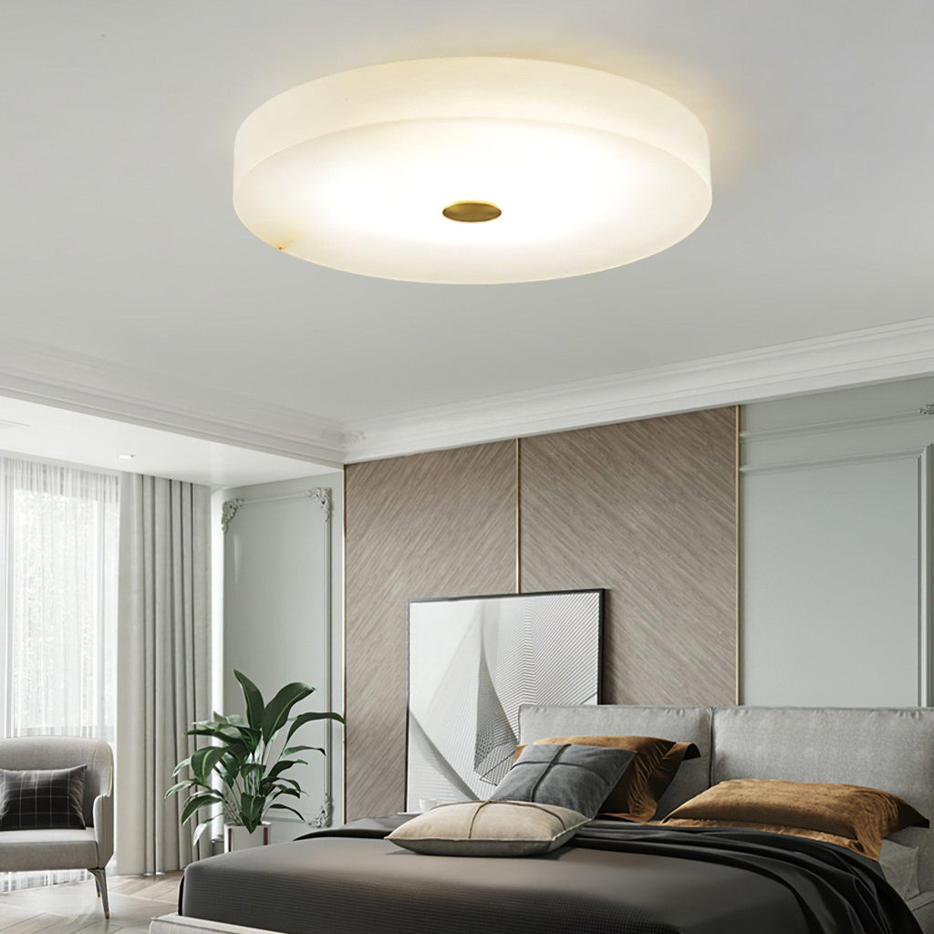 Alabaster Flush Mount Ceiling Light with Gold Detail
