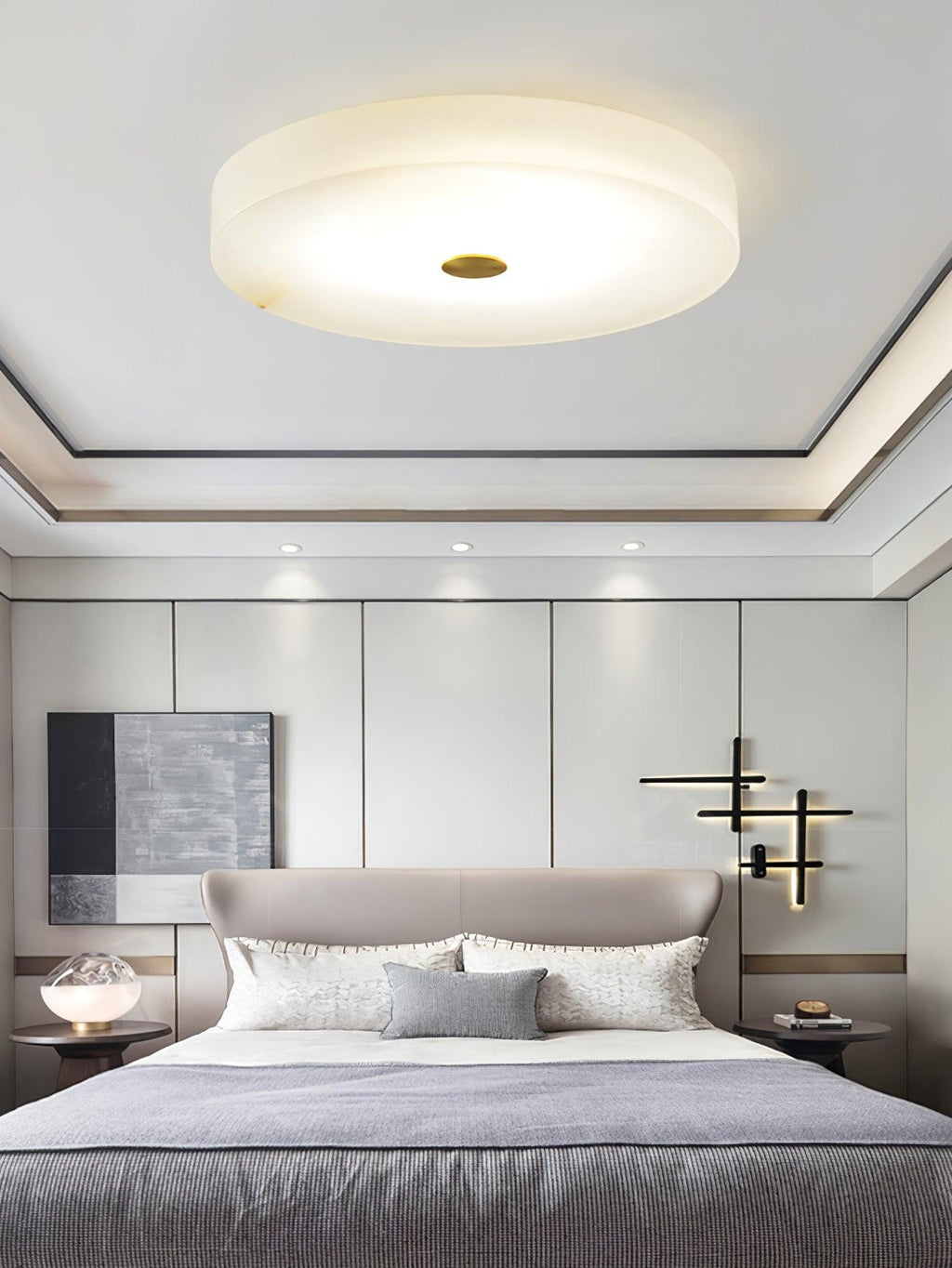 Alabaster Flush Mount Ceiling Light with Gold Detail