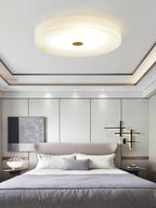 Alabaster Flush Mount Ceiling Light with Gold Detail