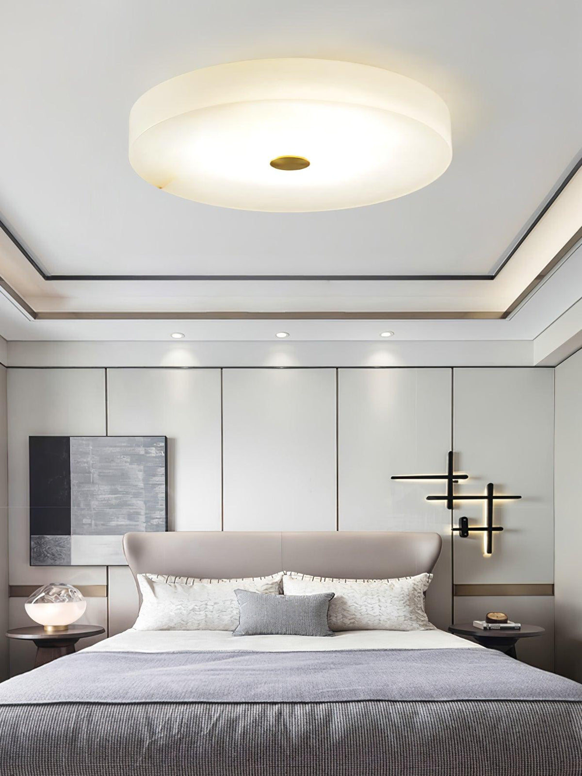 Alabaster Flush Mount Ceiling Light with Gold Detail