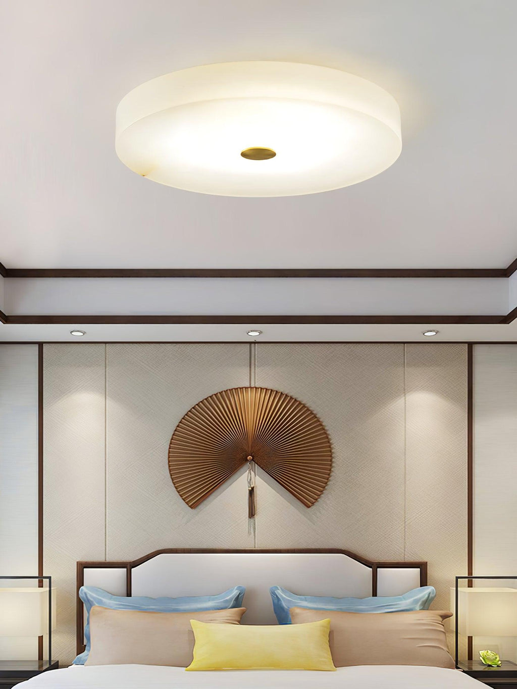 Alabaster Flush Mount Ceiling Light with Gold Detail
