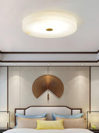 Alabaster Flush Mount Ceiling Light with Gold Detail