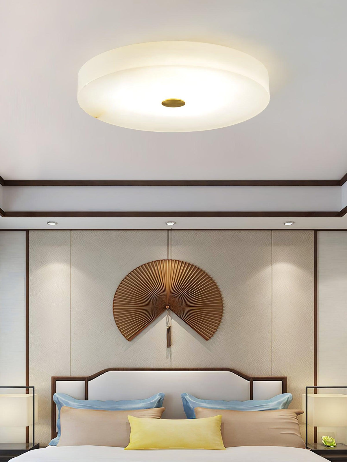 Alabaster Flush Mount Ceiling Light with Gold Detail