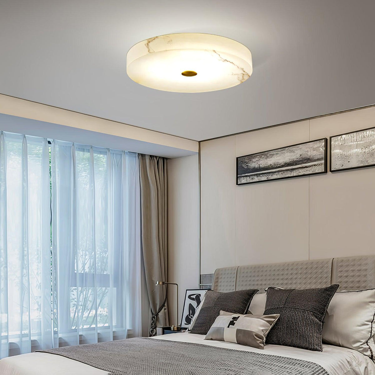 Alabaster Flush Mount Ceiling Light with Gold Detail