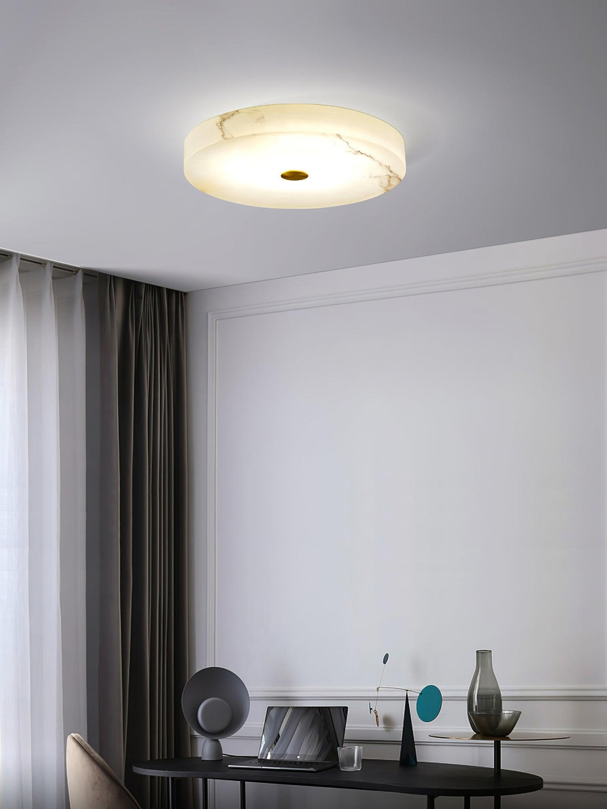 Alabaster Flush Mount Ceiling Light with Gold Detail