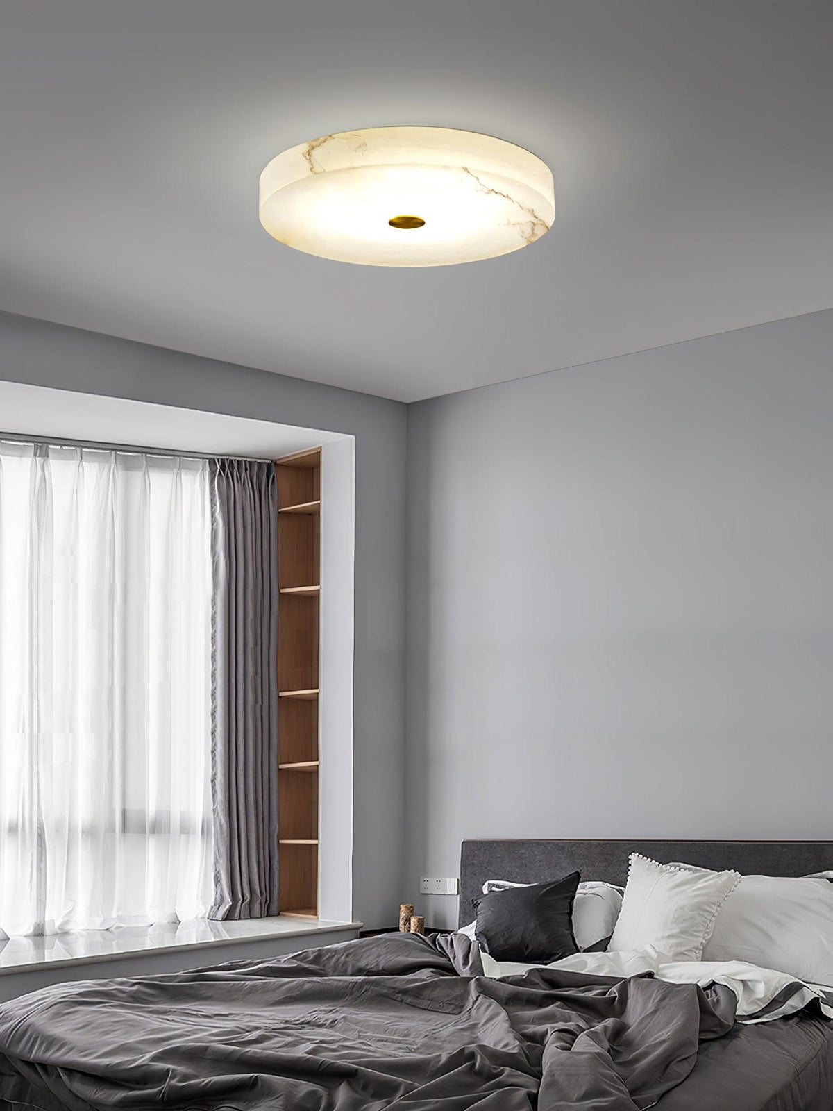 Alabaster Flush Mount Ceiling Light with Gold Detail