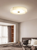 Alabaster Flush Mount Ceiling Light with Gold Detail