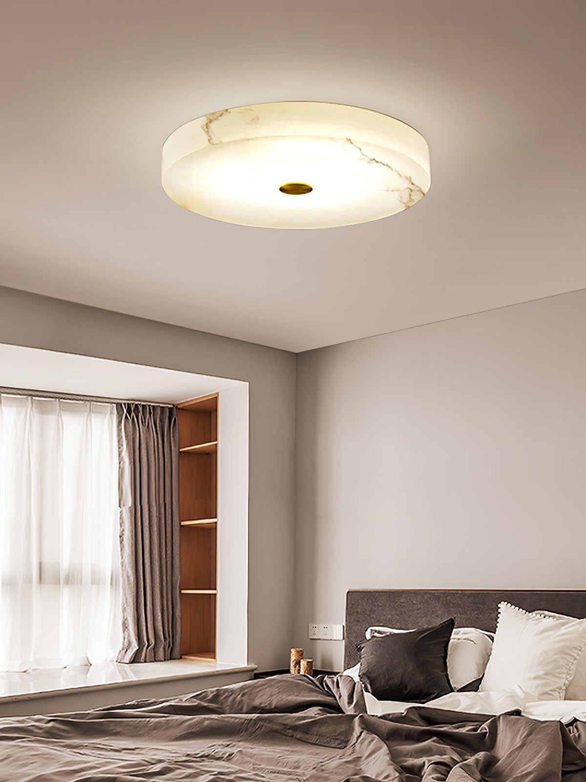 Alabaster Flush Mount Ceiling Light with Gold Detail