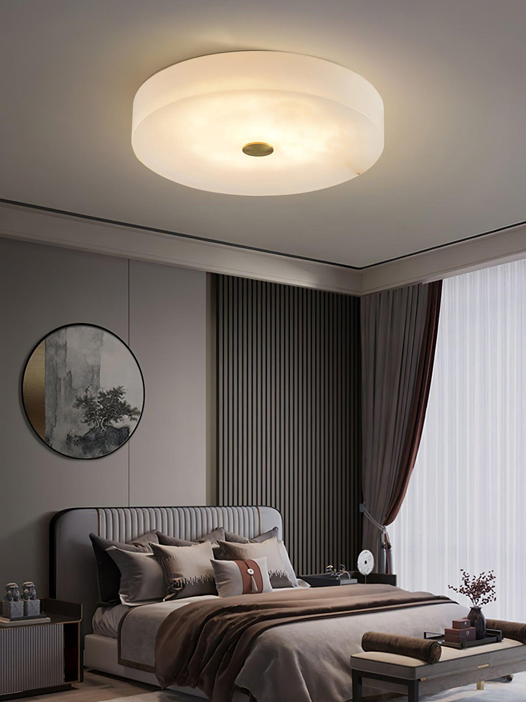 Alabaster Flush Mount Ceiling Light with Gold Detail