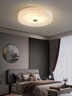 Alabaster Flush Mount Ceiling Light with Gold Detail