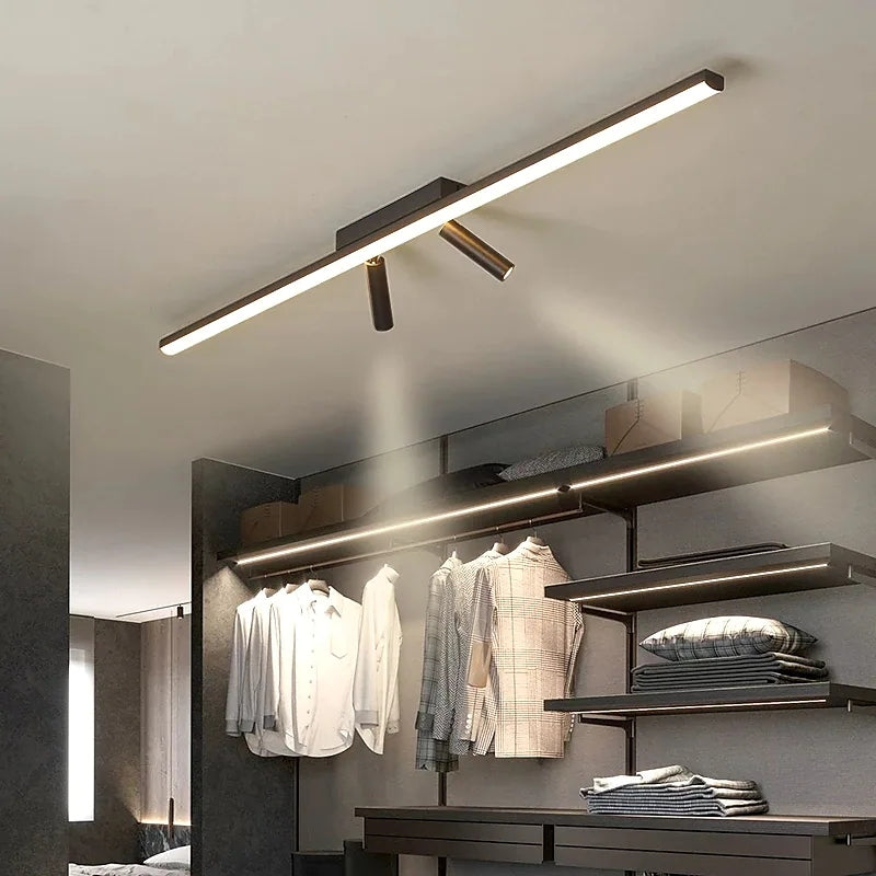 Linear LED Ceiling Light with Two Adjustable Spotlights