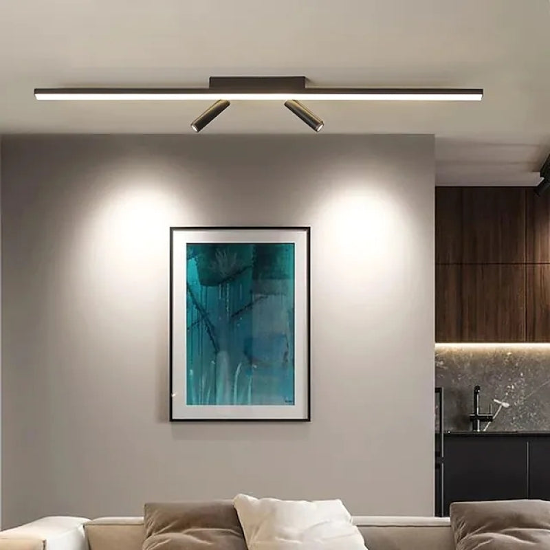 Linear LED Ceiling Light with Two Adjustable Spotlights