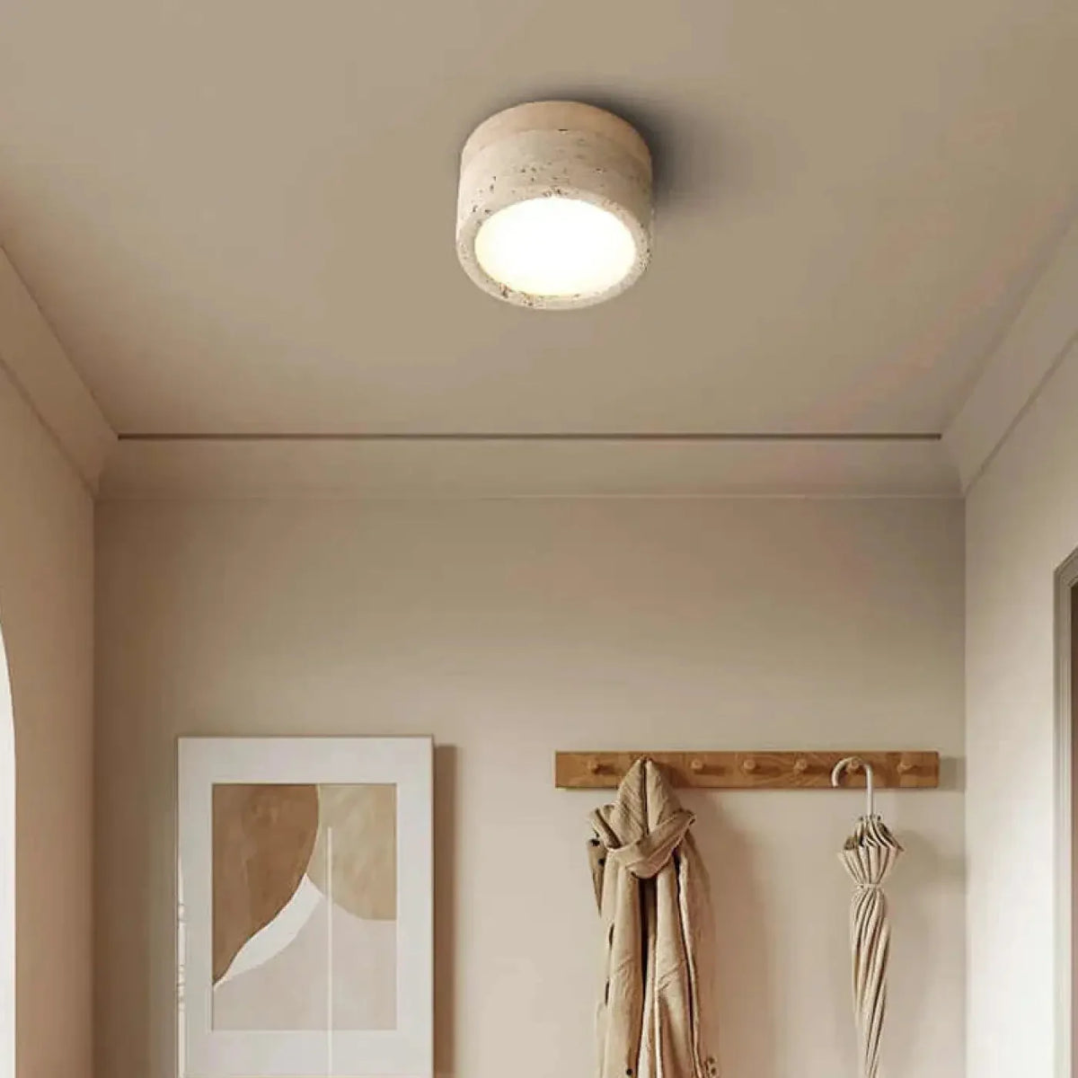 Minimalist Travertine Stone Ceiling Light, 7W, 3000K