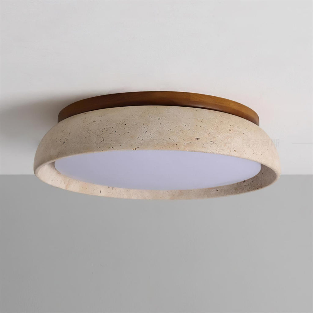 Travertine Ceiling Light with Wood Mount, IP44