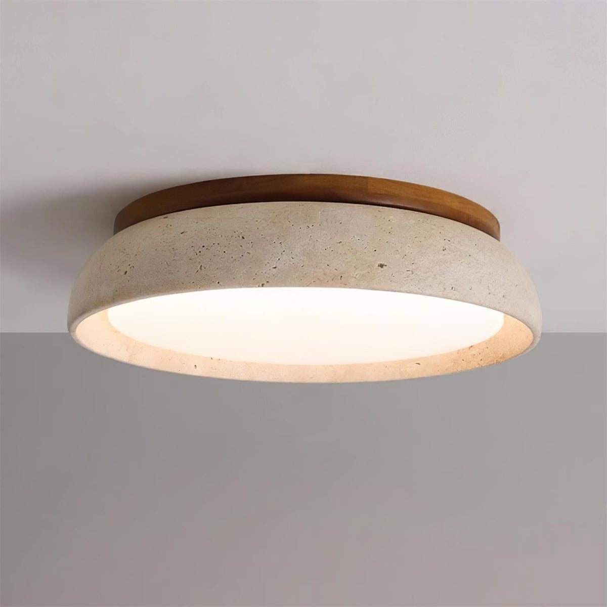 Travertine Ceiling Light with Wood Mount, IP44