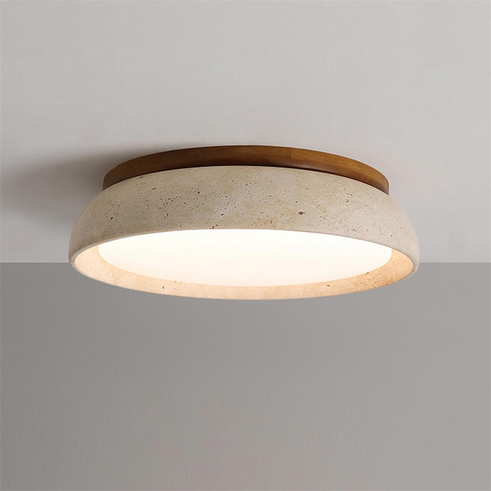 Travertine Ceiling Light with Wood Mount, IP44