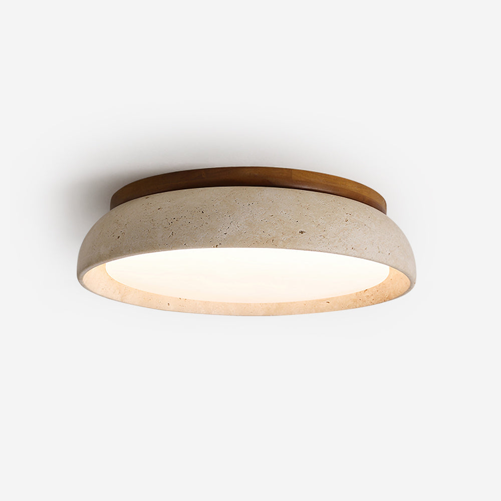Travertine Ceiling Light with Wood Mount, IP44