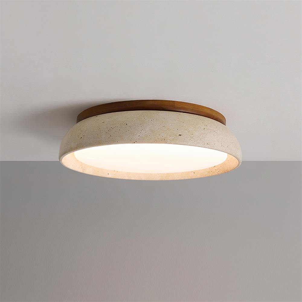 Travertine Ceiling Light with Wood Mount, IP44