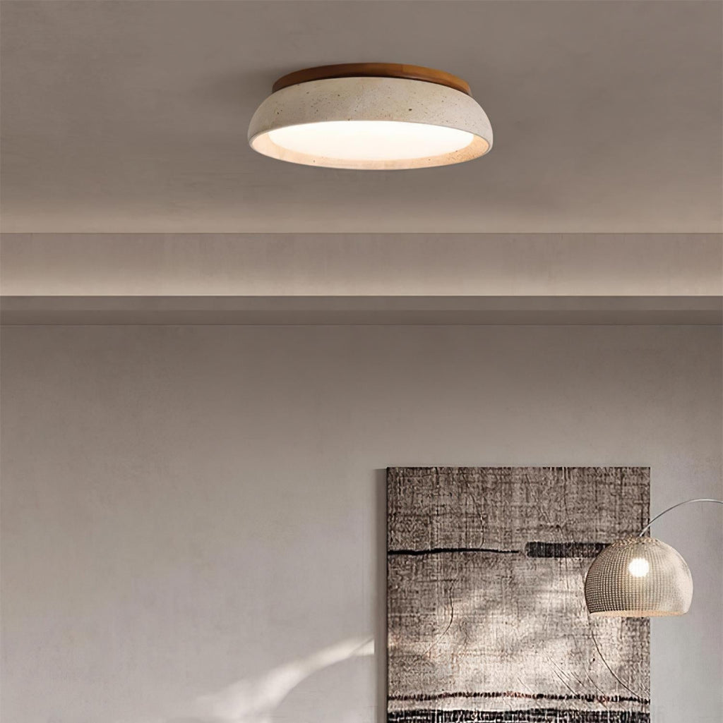 Travertine Ceiling Light with Wood Mount, IP44
