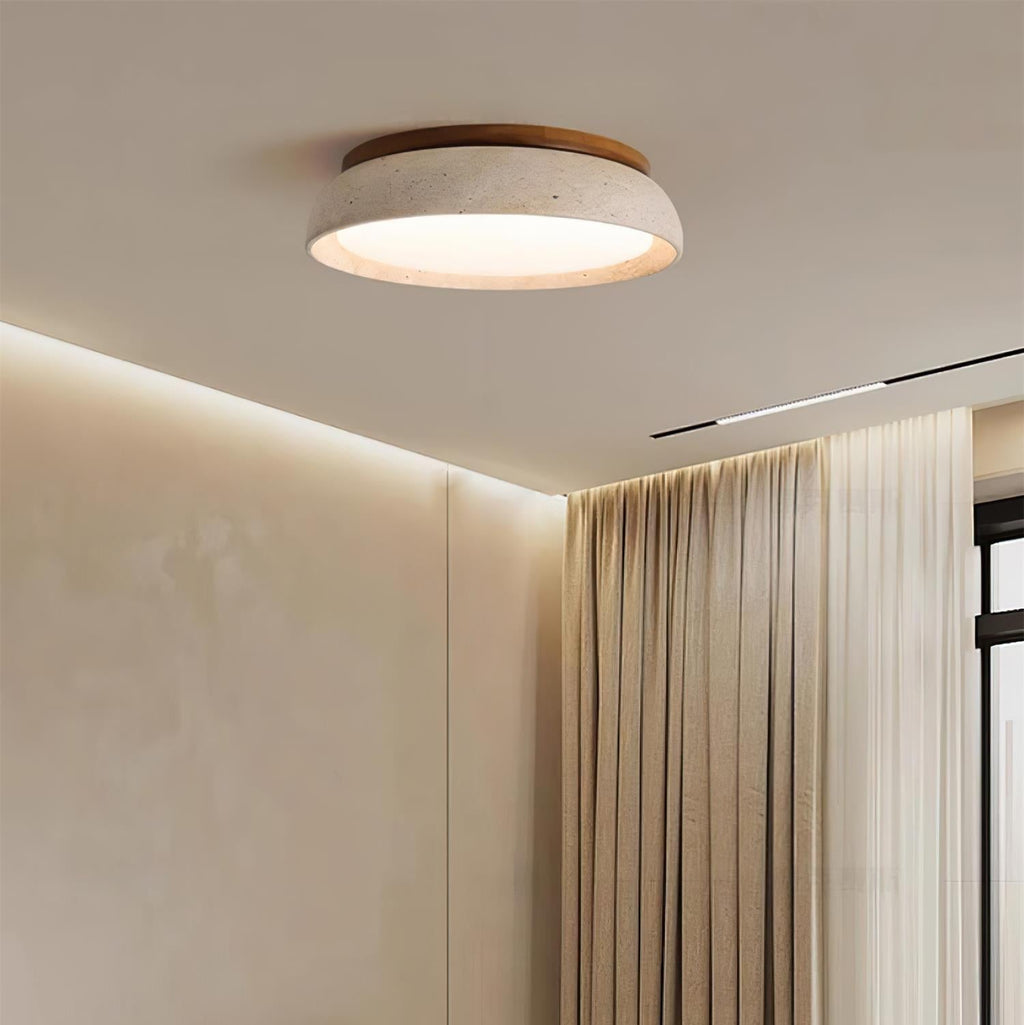 Travertine Ceiling Light with Wood Mount, IP44