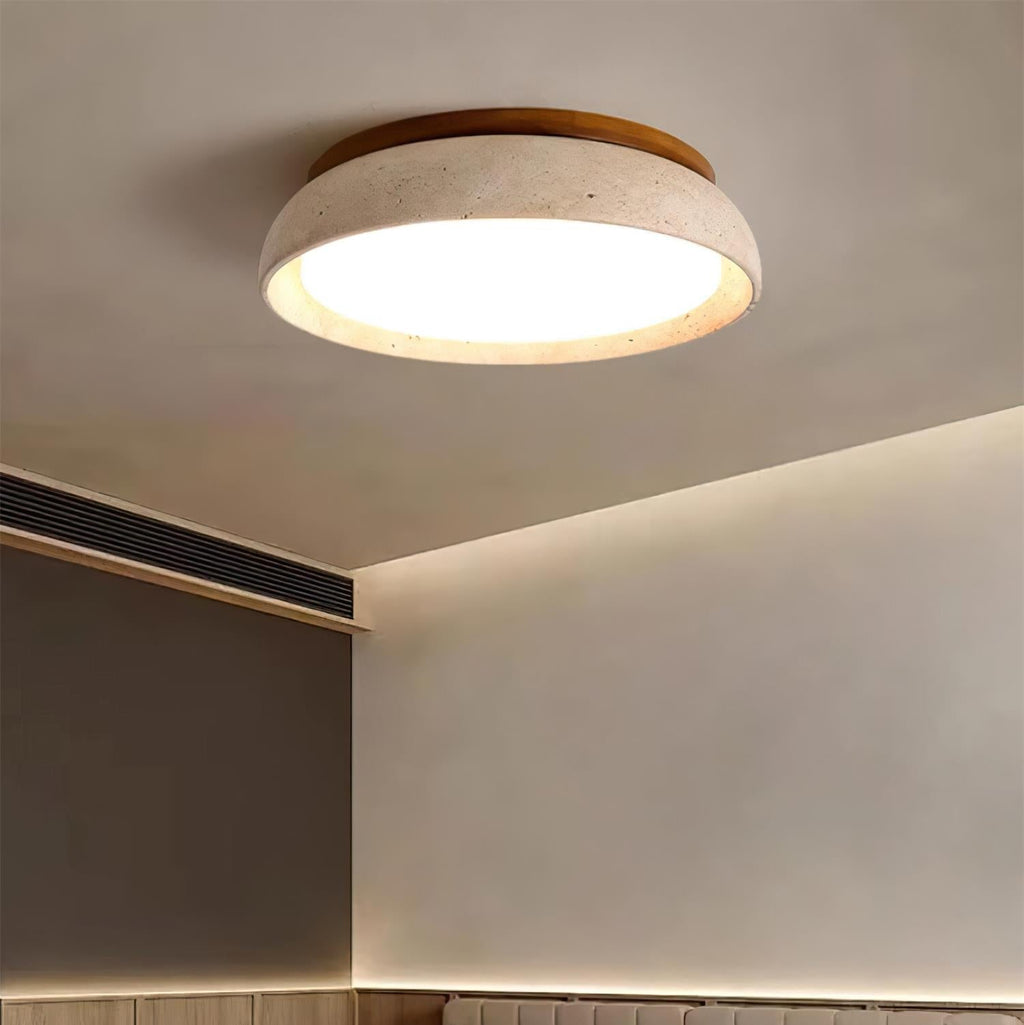 Travertine Ceiling Light with Wood Mount, IP44