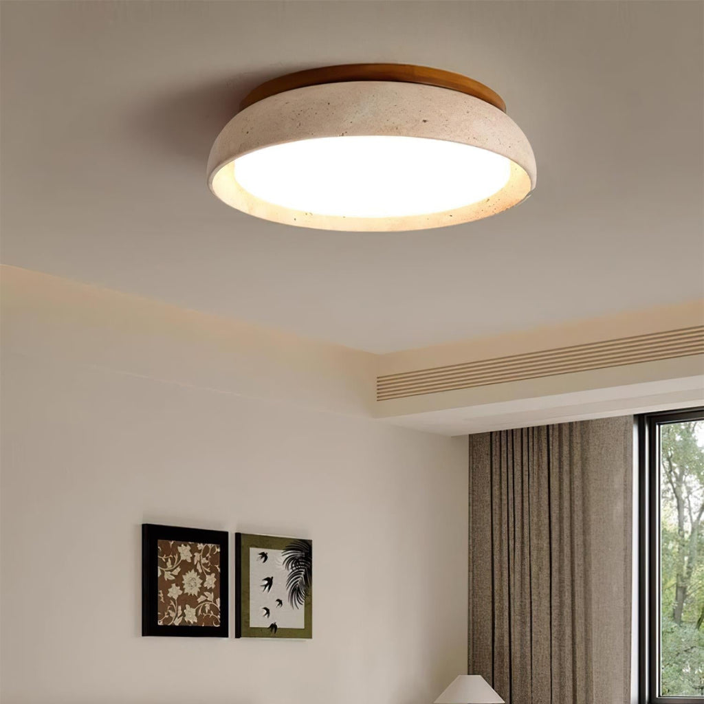 Travertine Ceiling Light with Wood Mount, IP44