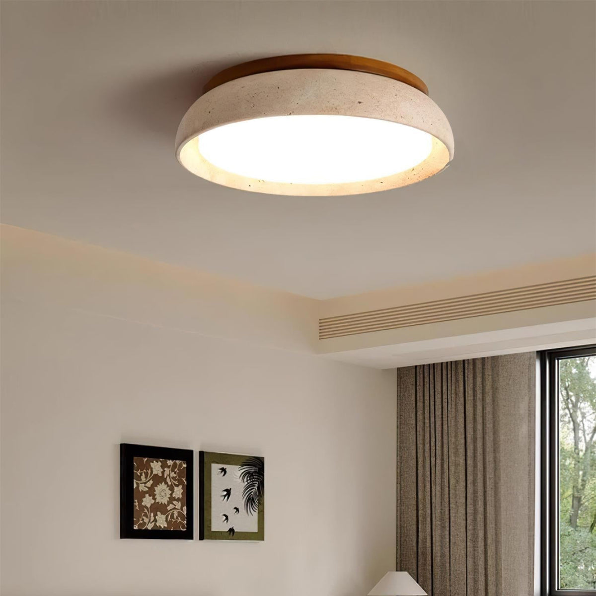 Travertine Ceiling Light with Wood Mount, IP44