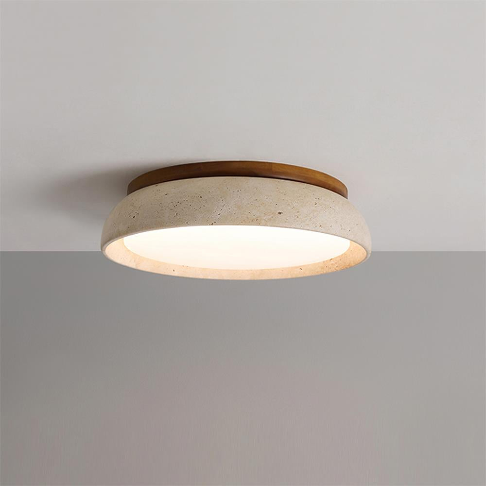 Travertine Ceiling Light with Wood Mount, IP44