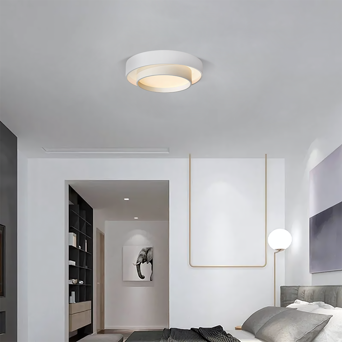 Modern Double-Ring LED Ceiling Light with 3 Colour Settings