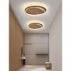 Wood-Effect Disc Ceiling Light with Gold Frame and LED