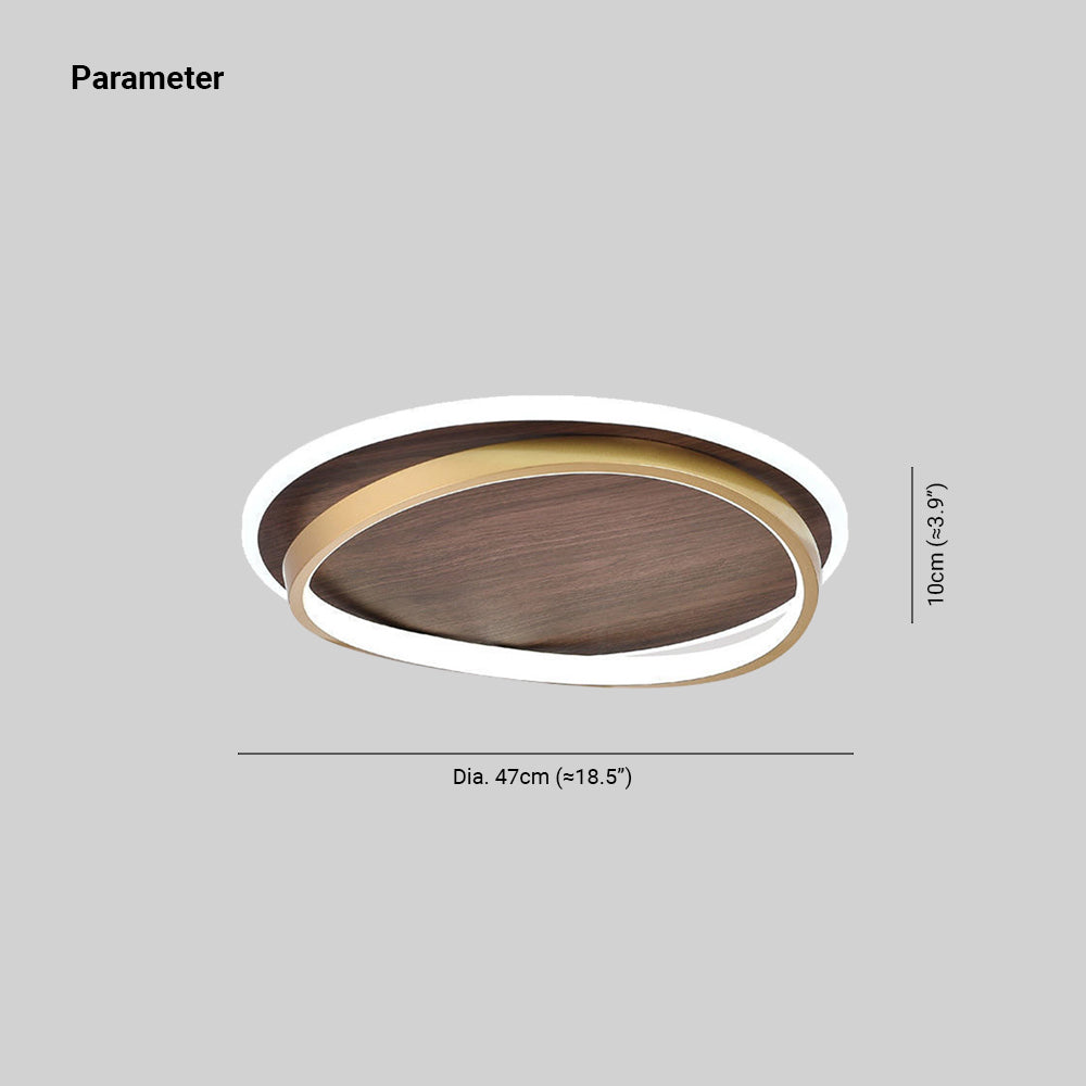 Wood-Effect Disc Ceiling Light with Gold Frame and LED
