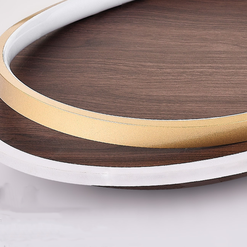 Wood-Effect Disc Ceiling Light with Gold Frame and LED