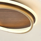 Wood-Effect Disc Ceiling Light with Gold Frame and LED