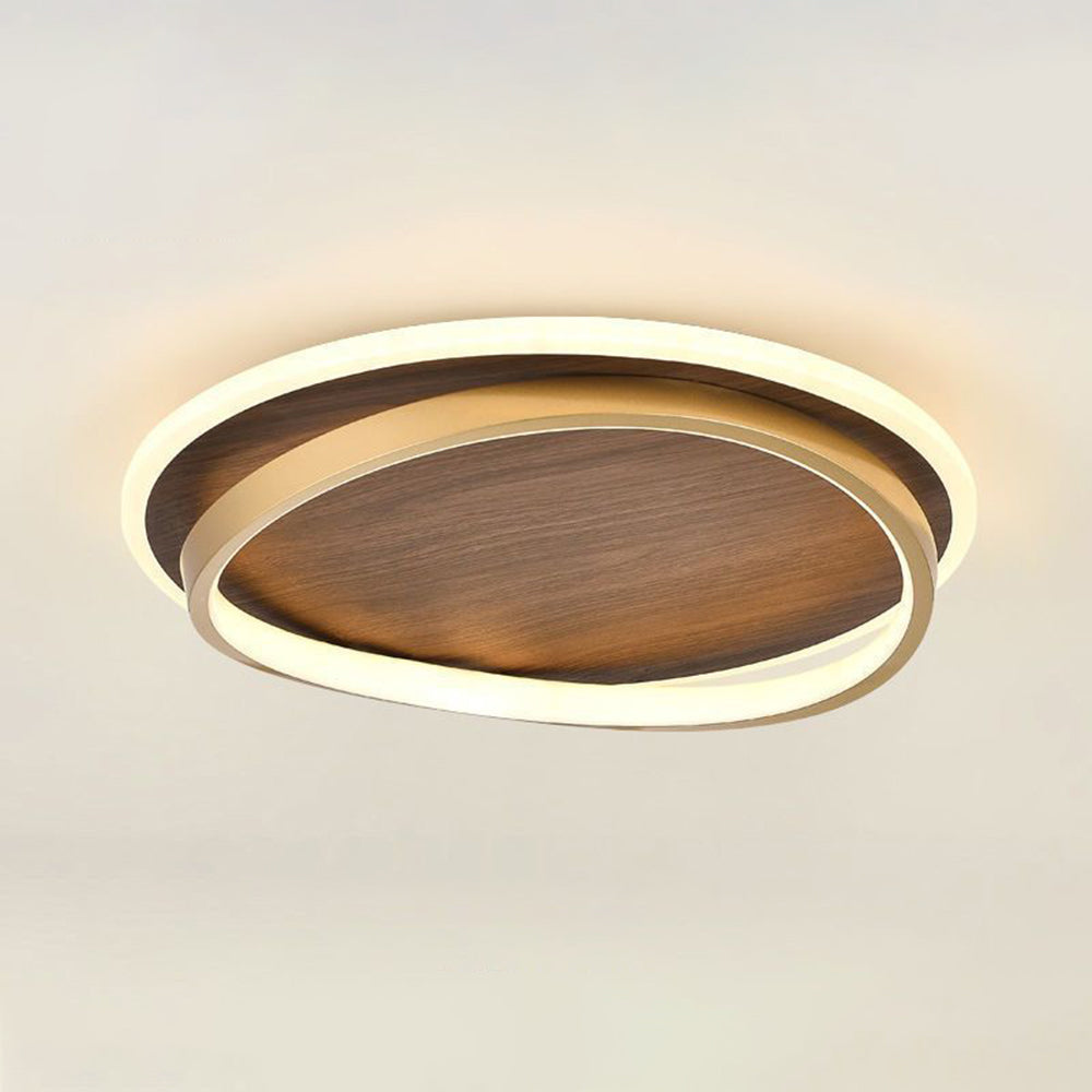 Modern Ceiling Light with Wood-Effect Panel and Gold Ring