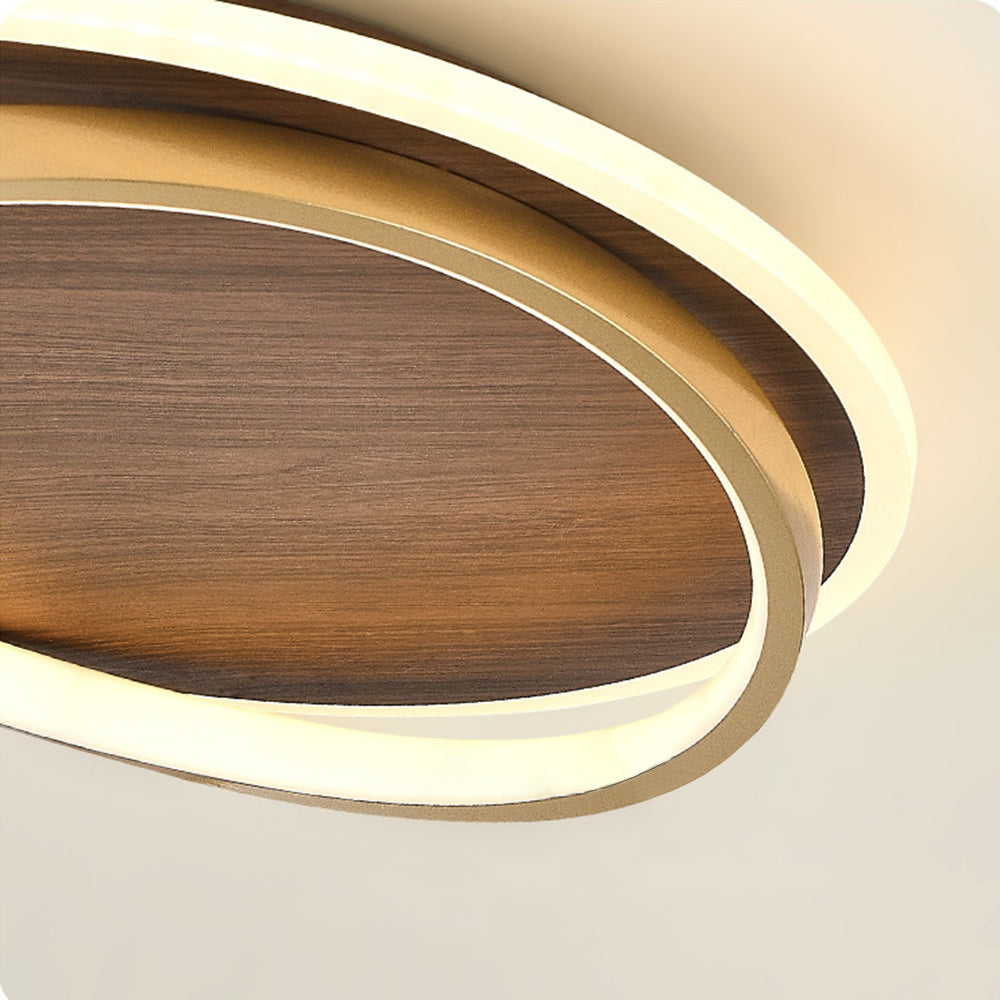 Modern Ceiling Light with Wood-Effect Panel and Gold Ring