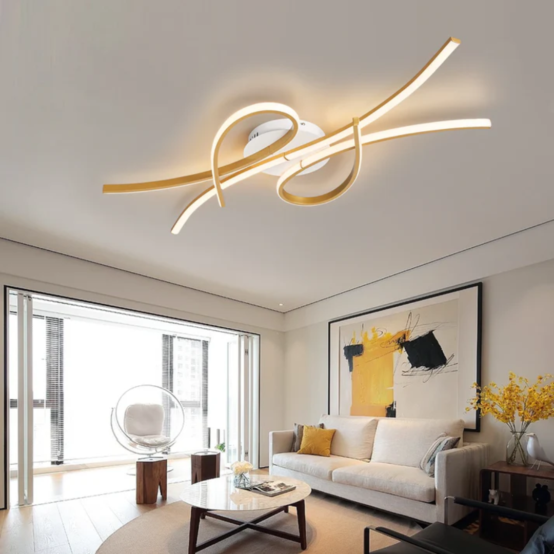 Modern Curved Arm LED Ceiling Light, Dimmable with Timer