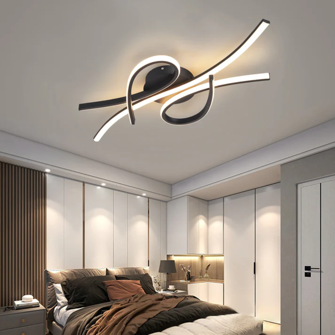 Modern Curved Arm LED Ceiling Light, Dimmable with Timer