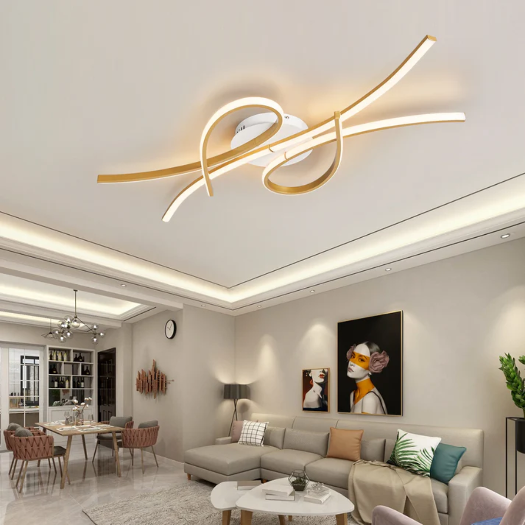 Modern Curved Arm LED Ceiling Light, Dimmable with Timer