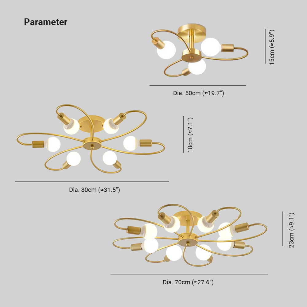 Flower Arm Ceiling Light in Metal, LED Bulbs Included