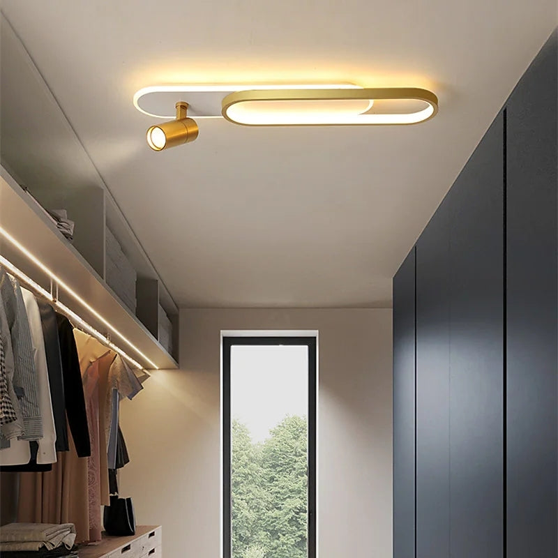 Modern LED Ring Ceiling Light with Rotating Spots, Dimmable