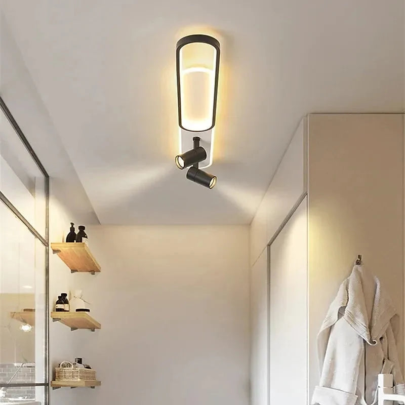 Modern LED Ring Ceiling Light with Rotating Spots, Dimmable