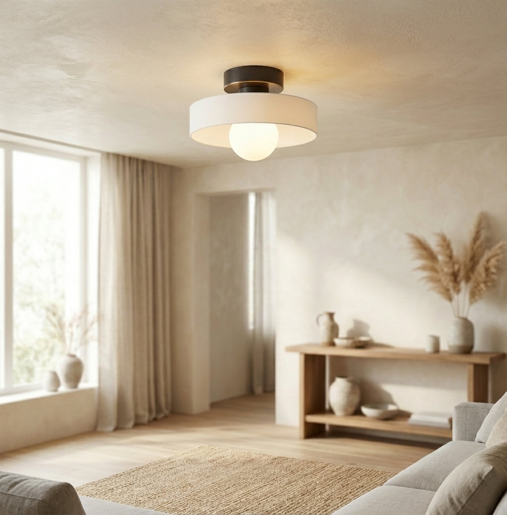 Modern Ceiling Light with Disc Shade and Globe Bulb, Dimmable